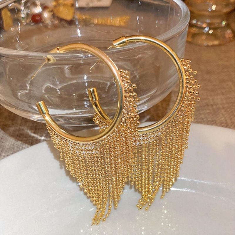 Tassel Earrings Boho - ボヘミアンタッセルイヤリング女性用、厚手のフープイヤリング、幾何学的なラウンドパンクジュエリー、ファッショントレンド、パーティーの好意、18k
