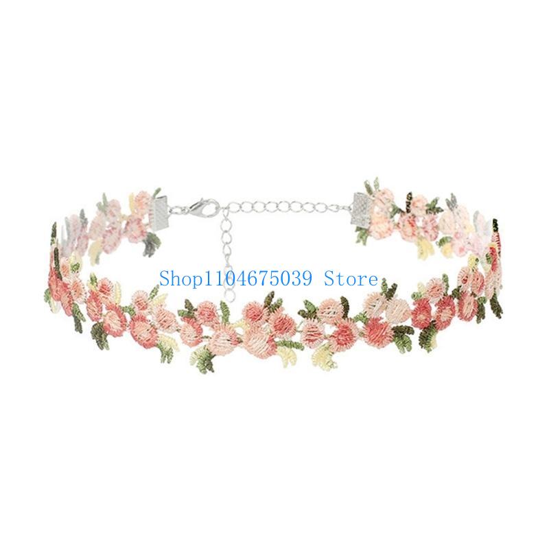 Women Accessories Pk - ファッショナブルな刺繍入りフラワーレースチョーカーネックレス、スタイリッシュな女性向け、持ち運びに便利、快適なファッションアクセサリー