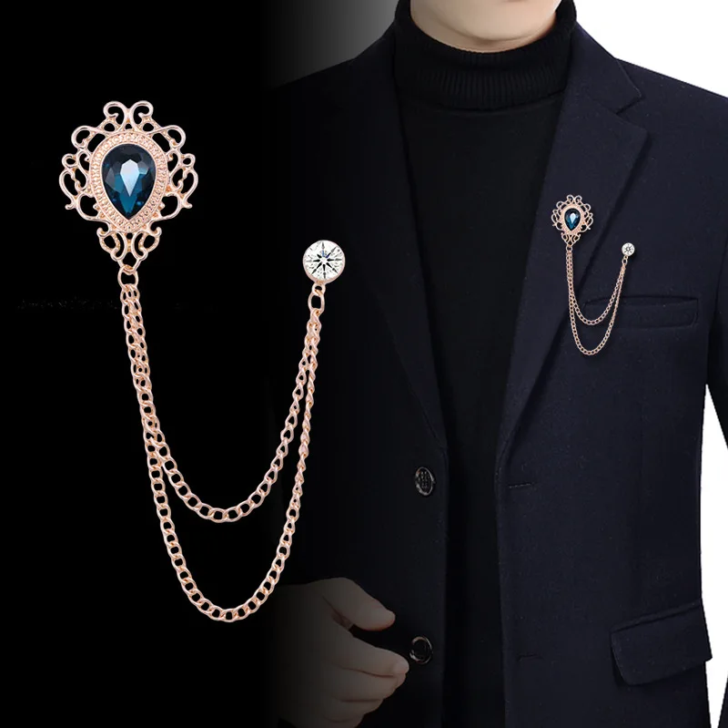 Women Accessories Chain - 新しいヴィンテージタッセルチェーンラインストーンクリスタルラペルピン - ユニセックス男性女性スーツシャツ襟ネクタイアクセサリーファッションジュエリー