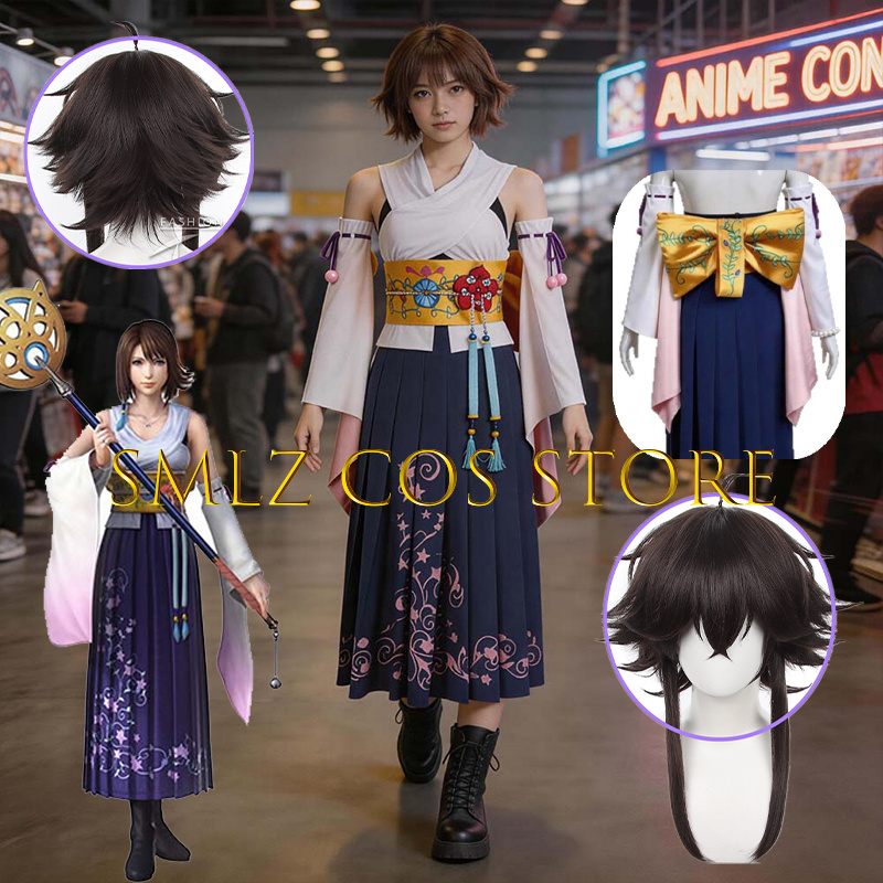 Women Accessories Products - Smlz FFX ユナコスプレアニメ FF10 X 衣装女性あなたナ着物ドレス小道具ウィッグセットハロウィンパーティー演劇衣装