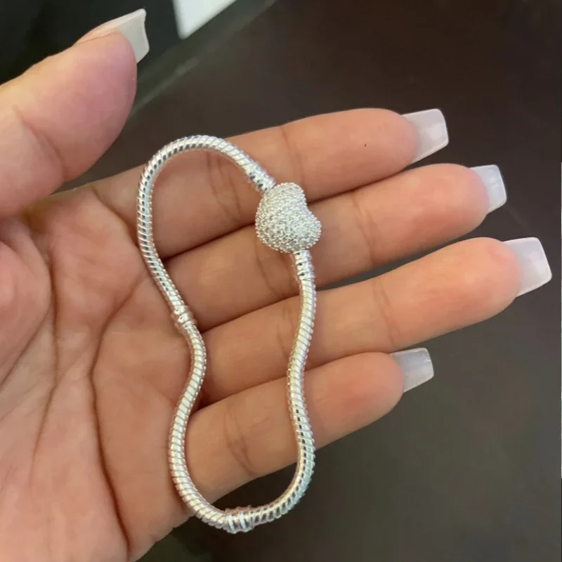 Women Accessories Chain - 人気沸騰中！高品質の本物の925スターリングシルバー製スネークチェーンブレスレット、ブランドチャーム付きパンドラ風ブレスレット、女性用ジュエリー
