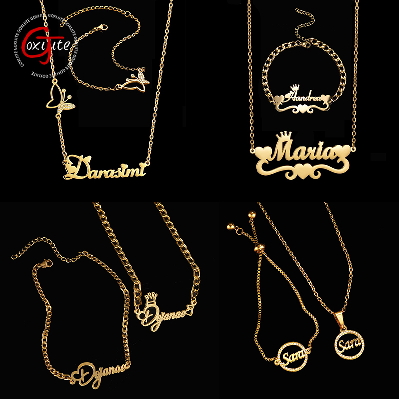 Women Accessories Name - Goxijite カスタマイズネームネックレスセット女性ステンレス鋼複数のスタイル要素ブレスレットジュエリーアクセサリーパーティーギフト