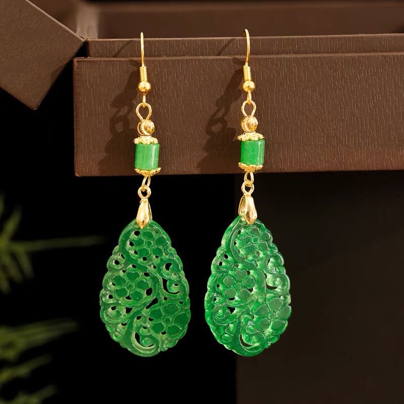 Women Accessories For Hand - 925 シルバーナチュラルグリーン翡翠中空 DIY フェニックスイヤリングチャームジュエリーファッションアクセサリー手彫り女性お守りギフト