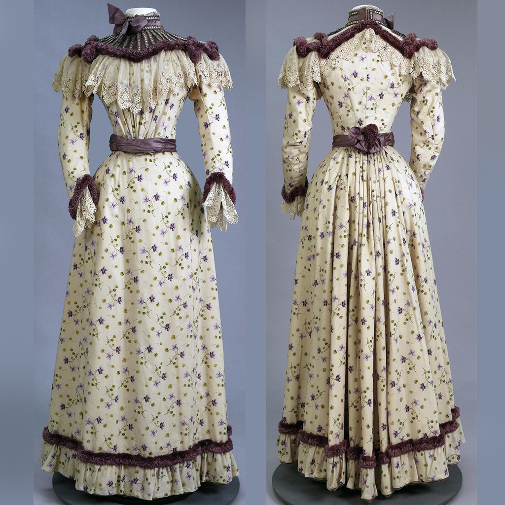 Women'S Accessories Louis Vuitton - 1890s-1899s ビクトリア朝のファッションゴシック花柄ハイネックドレス女性歴史的なビクトリア朝の日ドレス劇場再現衣装