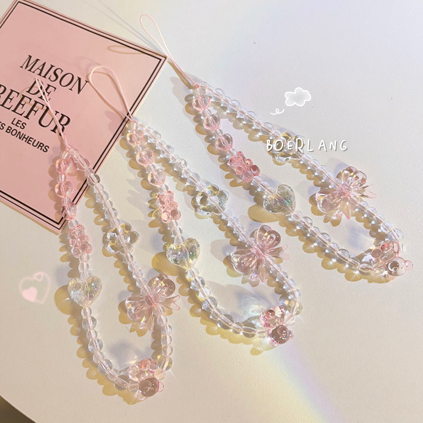 Women Accessories Chain - 携帯電話ストラップキーホルダー女性女の子韓国ピンククマ蝶花電話ストラップチャームチェーンバッグカメラペンダントケース用