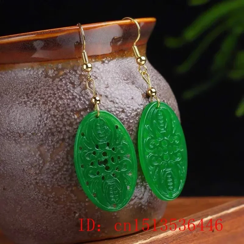 Women Accessories For Hand - オリジナルナチュラルグリーンヒスイエメラルドバット中空イヤリングジュエリーファッションアクセサリー DIY 手彫り女性お守りギフト