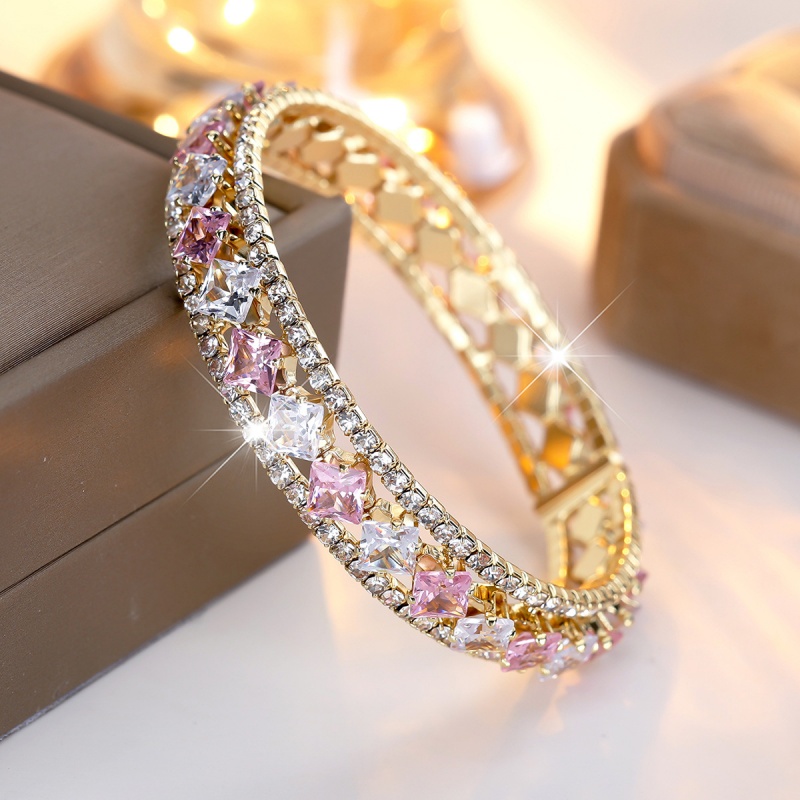 Women Accessories Pk - パーソナライズされた多用途ラウンドスクエアフルダイヤモンドブレスレット、ファッショナブルで豪華な雰囲気、ジュエリーとアクセサリー