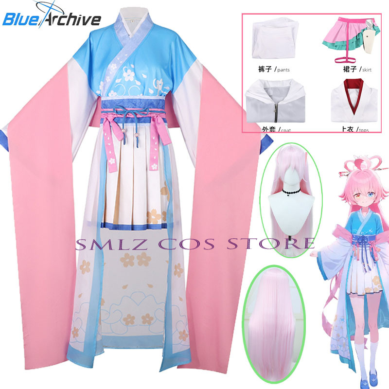 Women Accessories Products - ゲームブルーアーカイブ星野滝花コスプレ衣装女性ピンクブルードレス漢服ウィッグスーツハロウィンパーティー衣装女性用