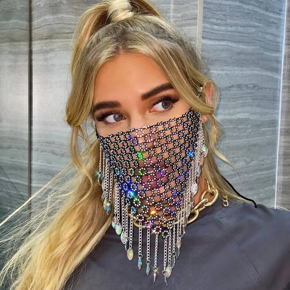 Women Accessories Chain - 女性用新作タッセルベールマスクヘッドウェアラインストーンチェーンフェイスマスク仮面舞踏会ダンスパーティーコスチュームセクシーフェイスアクセサリージュエリー