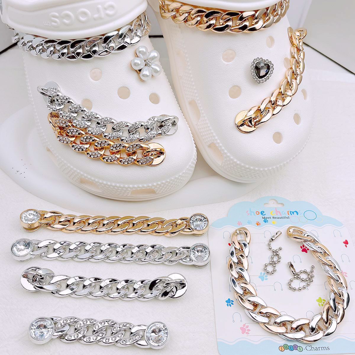 Women'S Accessories For Crocs - ホットで多用途な中空靴飾りチェーン、シルバーローズゴールドスリッパ飾り、クロックスアクセサリー、女性に最適なギフト