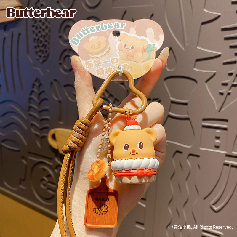 Butter Yellow Women'S Accessories - 漫画バタークマグルメキーホルダーかわいいサンドイッチケーキチーズケーキクマバッグペンダントキーフォブかわいいアクセサリー子供女性のための