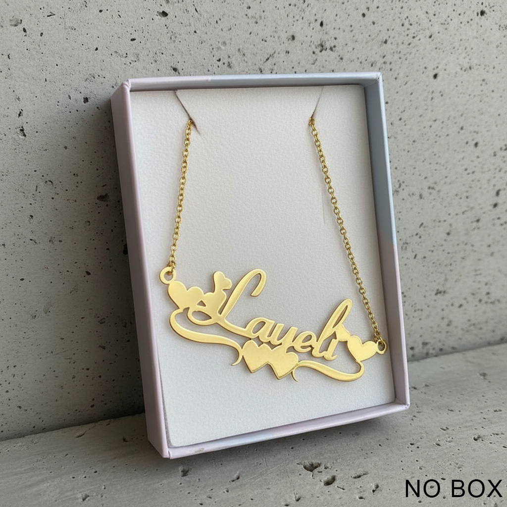 Women Accessories Gift Box - ステンレス製の手作りカスタムネーム入りパーソナライズネームネックレス、女性用ジュエリー、18Kゴールドメッキのハート型ステートメントチョーカー