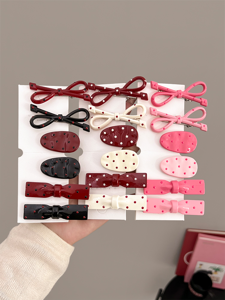 Accessories Brand For Women - 甘いクールな水玉模様の蝶結びヘアクリップ女性サイド前髪カモノハシクリップヘアアクセサリー赤髪カルダン MichuGo ブランド