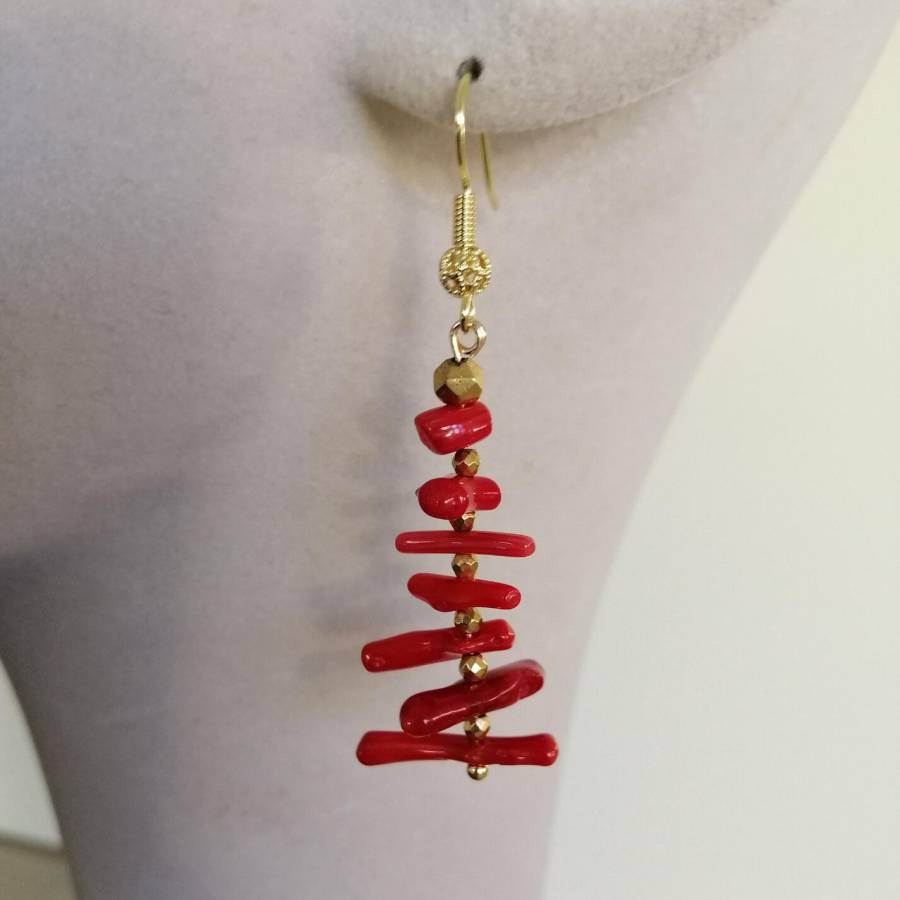 女性用不規則な枝状の赤珊瑚ロングタッセルダングルイヤリング、 - Tassel Earrings Boho のレビューと価格