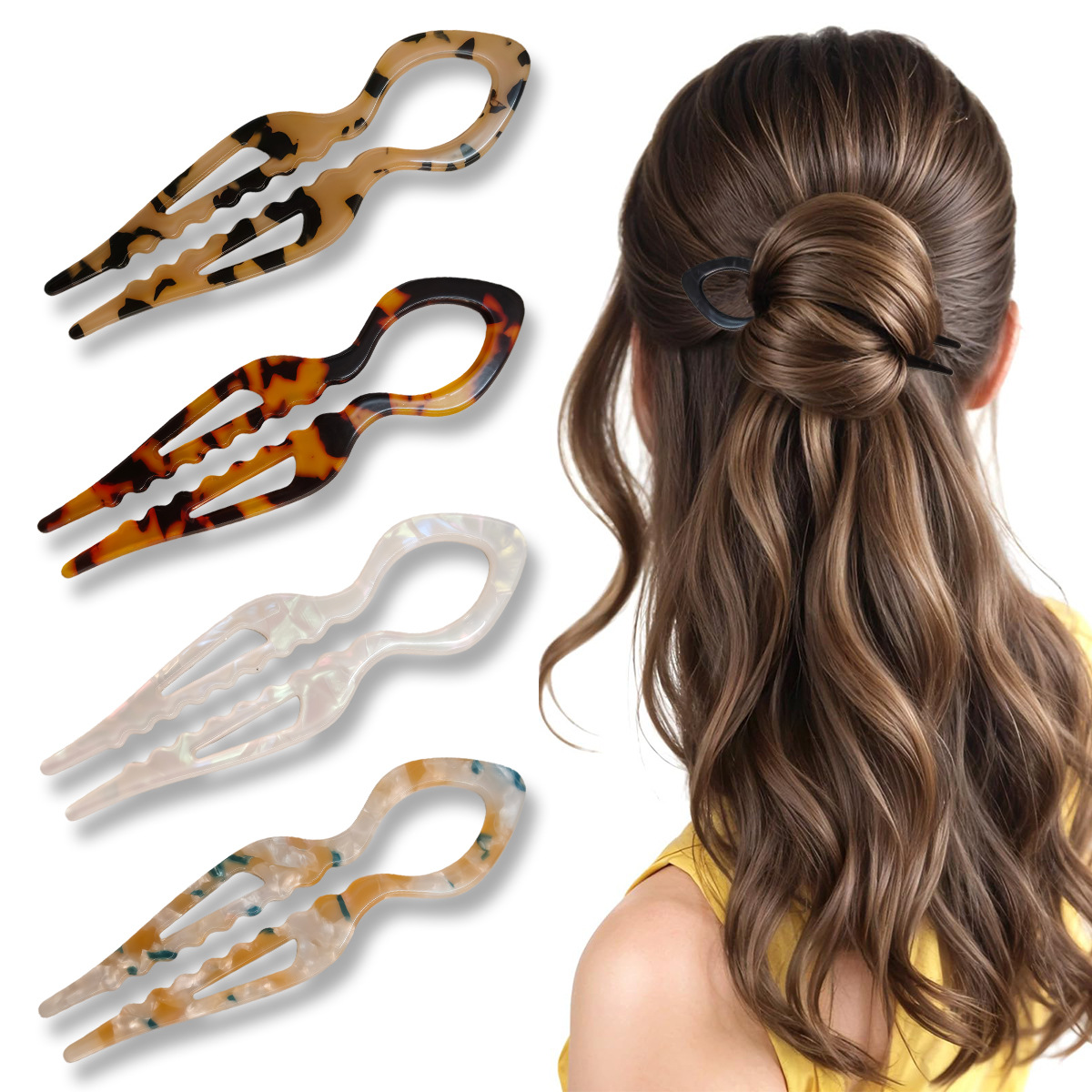 U 字型ヘアスティックべっ甲アクリル滑り止めヘアピン女性のた - Women Accessories Trending のレビューと価格