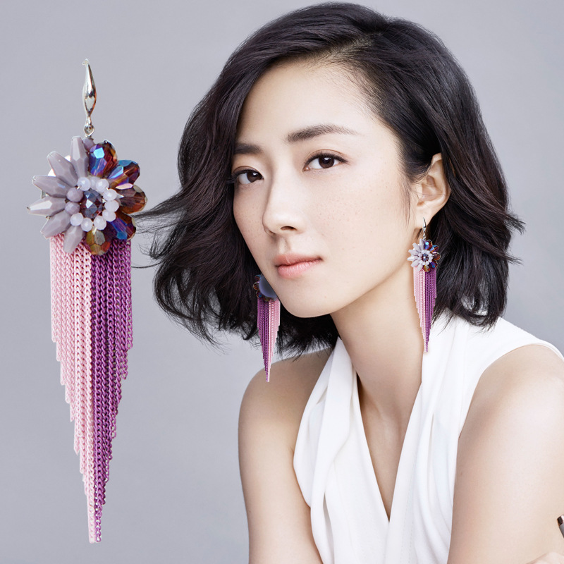 米ビーズイヤリングタッセルクリスタル花ボヘミアパターン手織り - Tassel Earrings Boho のレビューと価格