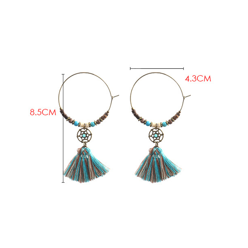 ボヘミアンドリームキャッチャー綿タッセルペンダントフープイヤ - Tassel Earrings Boho のレビューと価格