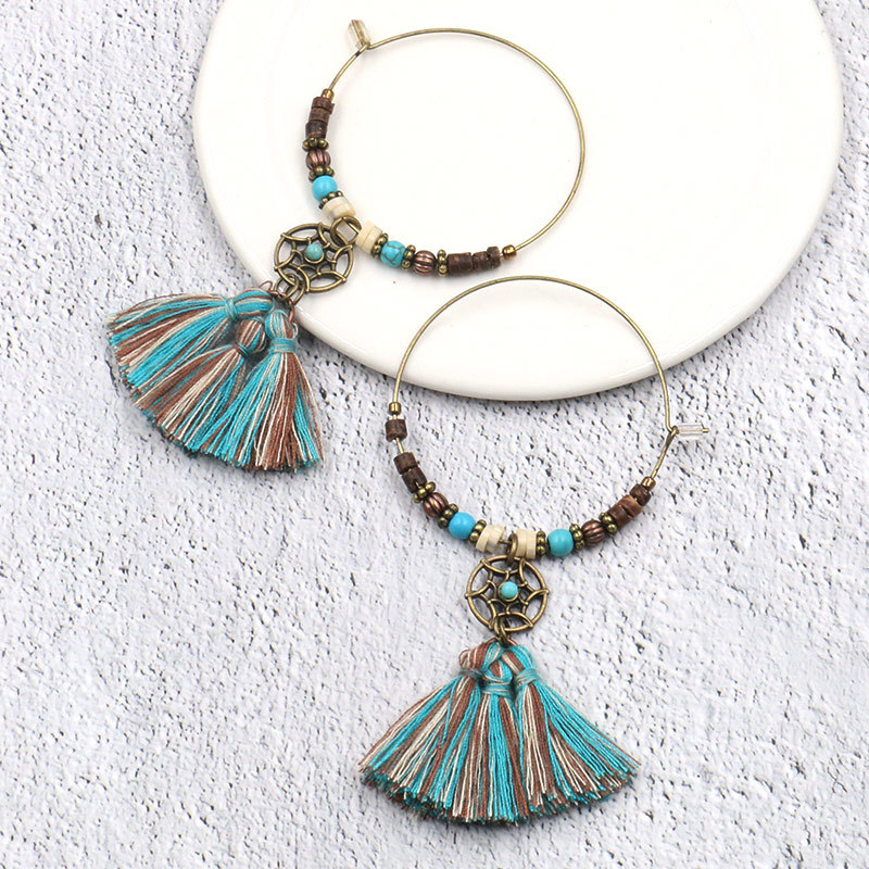 ボヘミアンドリームキャッチャー綿タッセルペンダントフープイヤ - Tassel Earrings Boho のレビューと価格