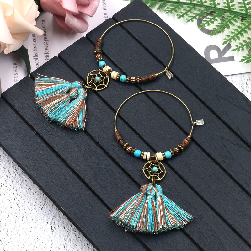 ボヘミアンドリームキャッチャー綿タッセルペンダントフープイヤ - Tassel Earrings Boho のレビューと価格