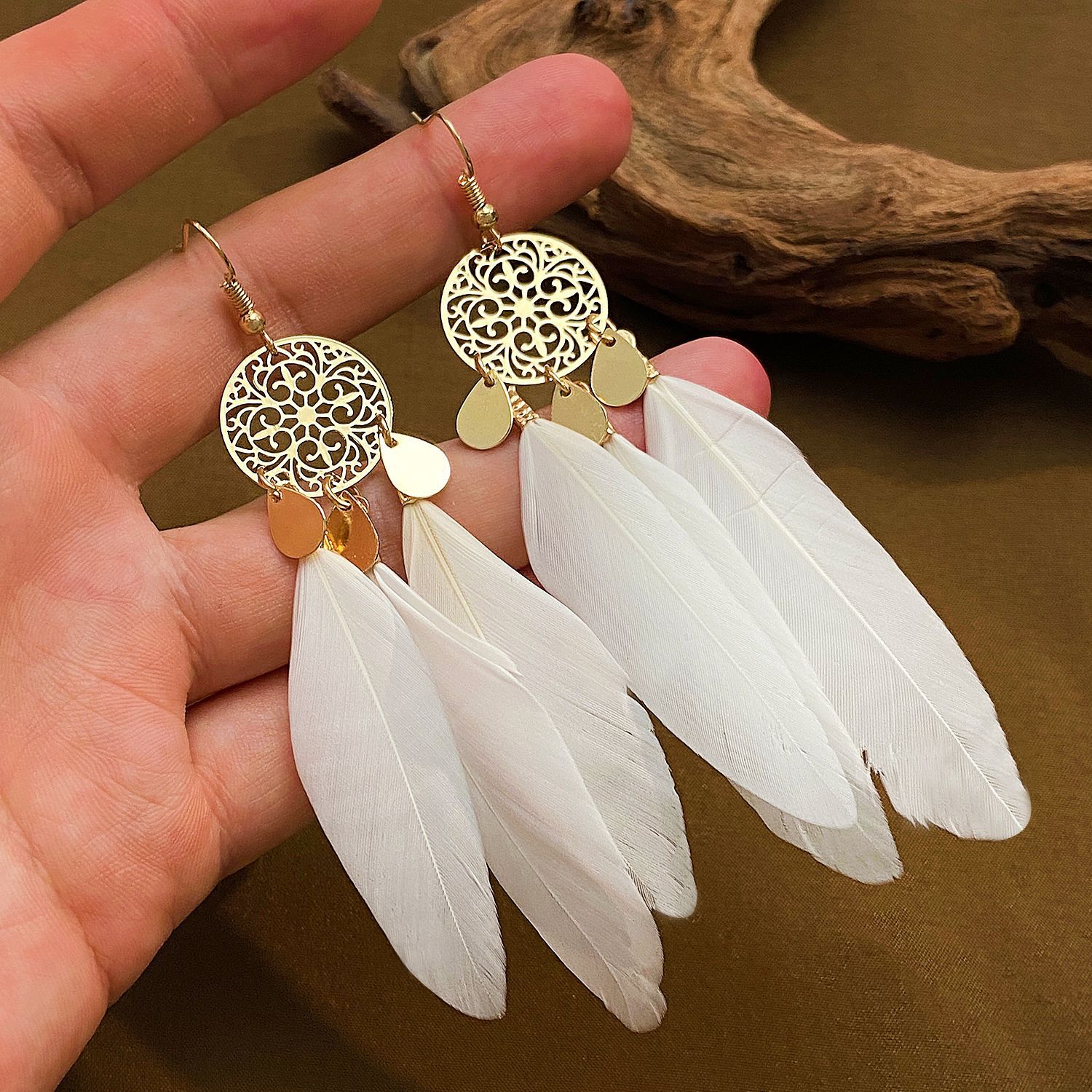 ボヘミアンフェザータッセルイヤリング女性用、ヴィンテージエス - Tassel Earrings Boho のレビューと価格