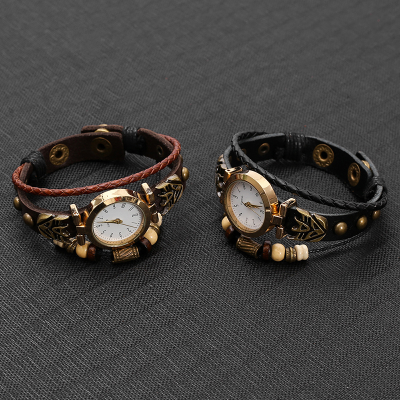 ヴィンテージレザークォーツ時計ヒップホップパンクユニセックス - Women Accessories Pk のレビューと価格