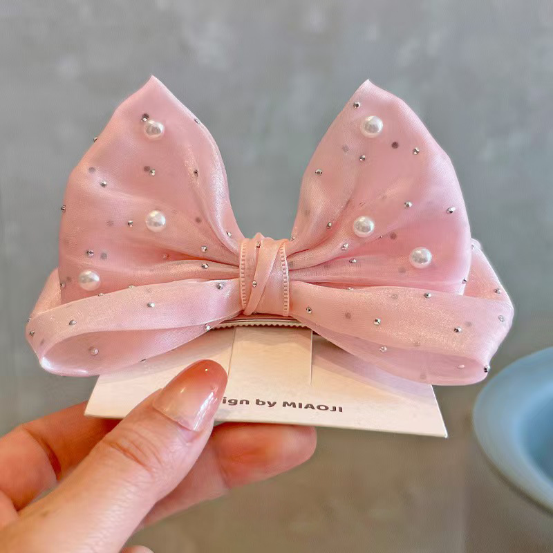 真珠のリボン付きヘアクリップ、メッシュベルベット、パーティー - Accessories Brand For Women のレビューと価格
