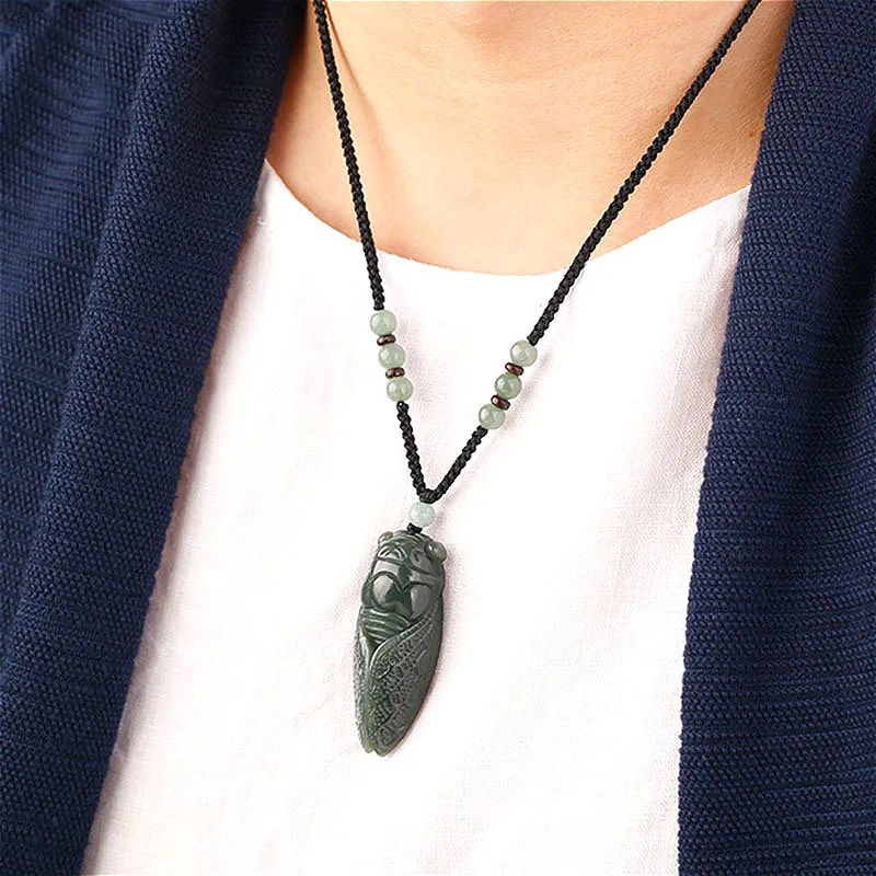 男性と女性のための天然ヘチアンシカダ翡翠ペンダントネックレス - Women Accessories For Hand のレビューと価格