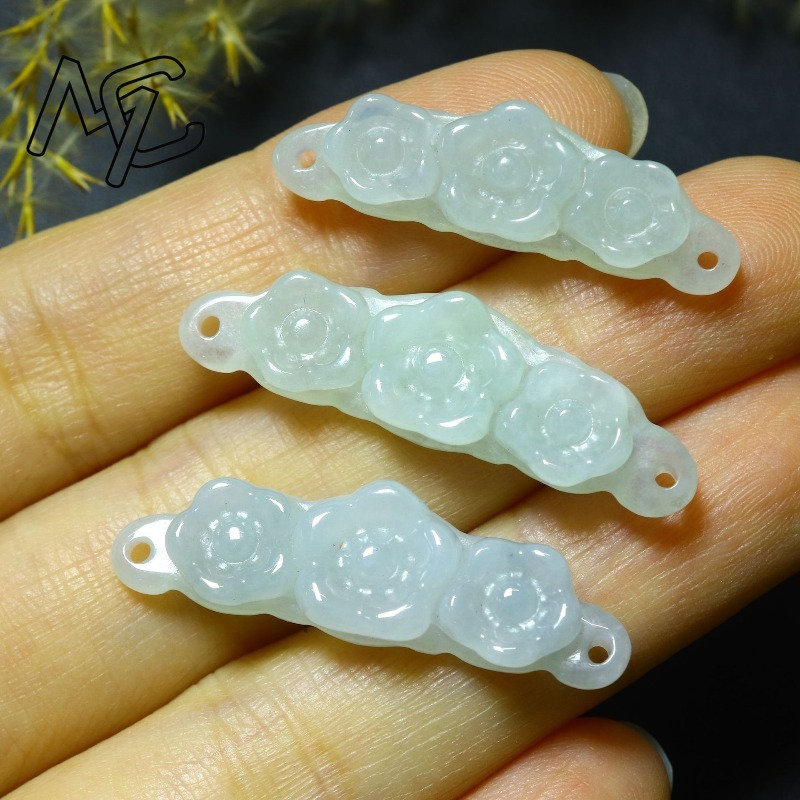 1pc 天然翡翠エメラルドフラワーハンドカード DIY アク - Accessories Woman のレビューと価格