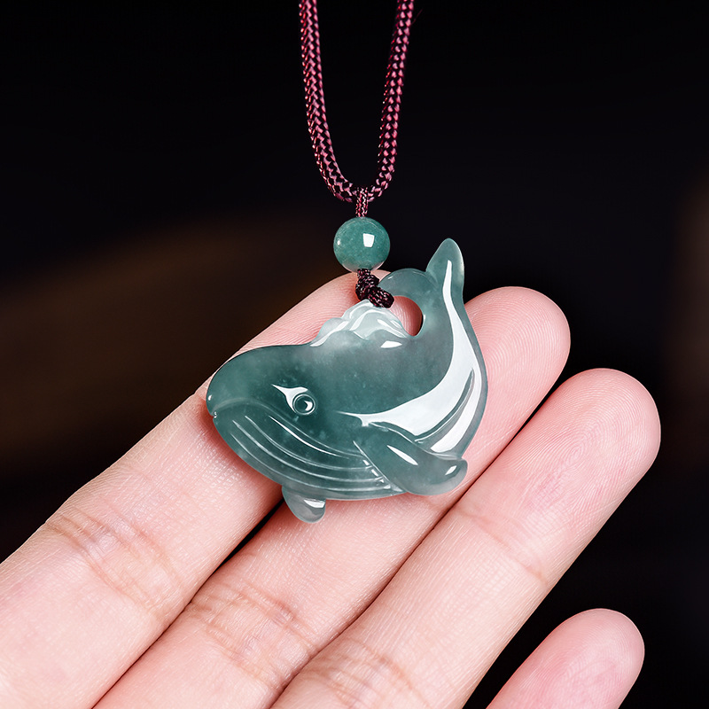 天然ビルマ翡翠クジラペンダントネックレスアクセサリー本物の翡 - Accessories Woman のレビューと価格