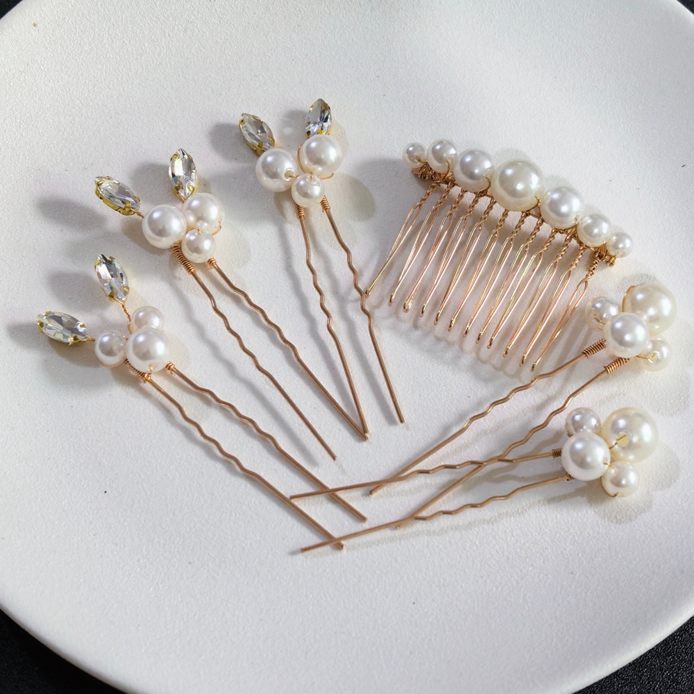 パールクリスタルヘアピンコームセットブライダルウェディングヘ - Women Accessories For Hand のレビューと価格