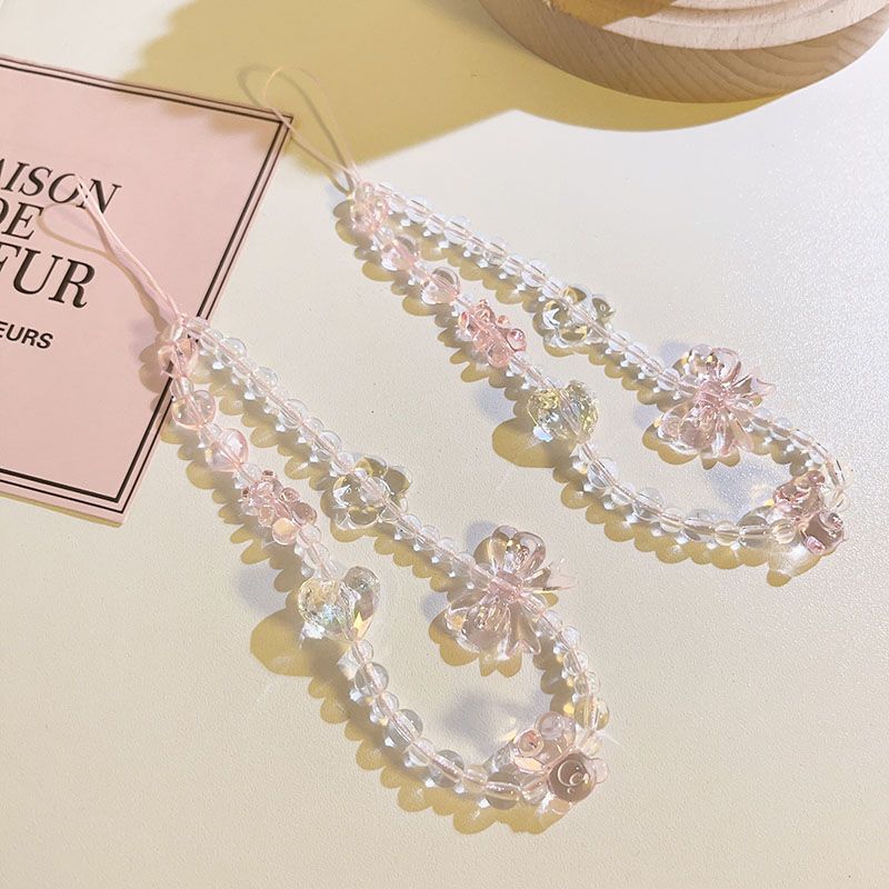 携帯電話ストラップキーホルダー女性女の子韓国ピンククマ蝶花電 - Women Accessories Chain のレビューと価格