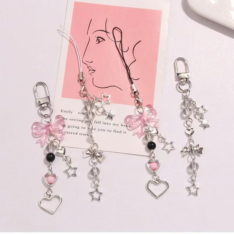 携帯電話ストラップキーホルダー女性女の子韓国ピンククマ蝶花電 - Women Accessories Chain のレビューと価格