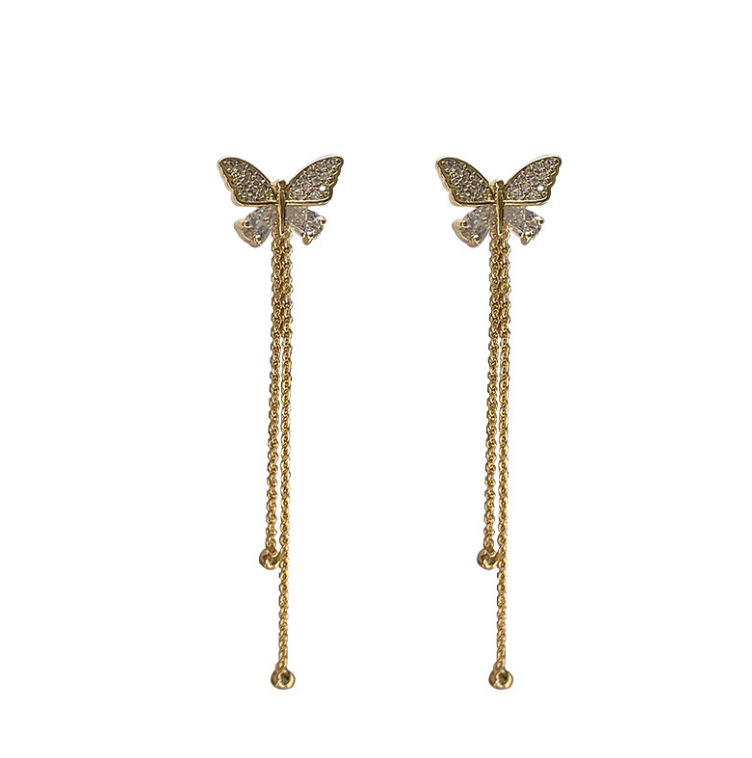 新しい韓国の気質ロングタッセル蝶ドロップイヤリングエレガント - Tassel Earrings Boho のレビューと価格
