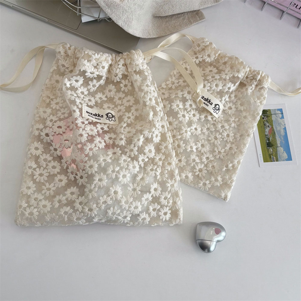 レース刺繍デイジーメッシュ巾着メイクアップバッグ夏旅行用トイ - Women Accessories Products のレビューと価格