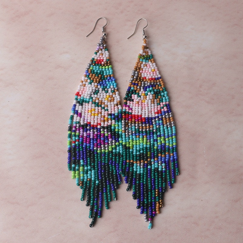 米ビーズイヤリングタッセル人面ボヘミアフラワー手編みオリジナ - Tassel Earrings Boho のレビューと価格