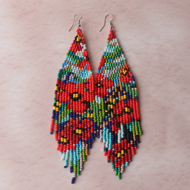 米ビーズイヤリングタッセル人面ボヘミアフラワー手編みオリジナ - Tassel Earrings Boho のレビューと価格