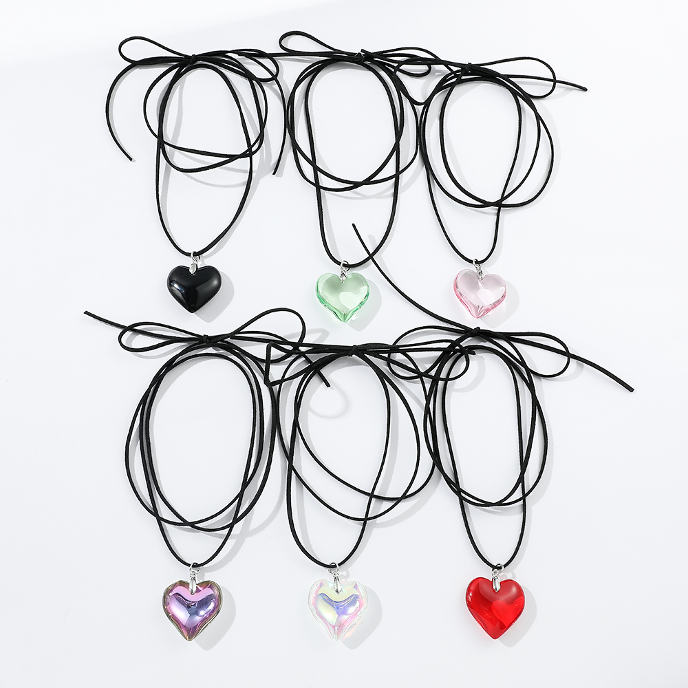 二重層のシンプルな弓型クリスタルハートネックレス、スパイシー - Women Accessories Chain のレビューと価格