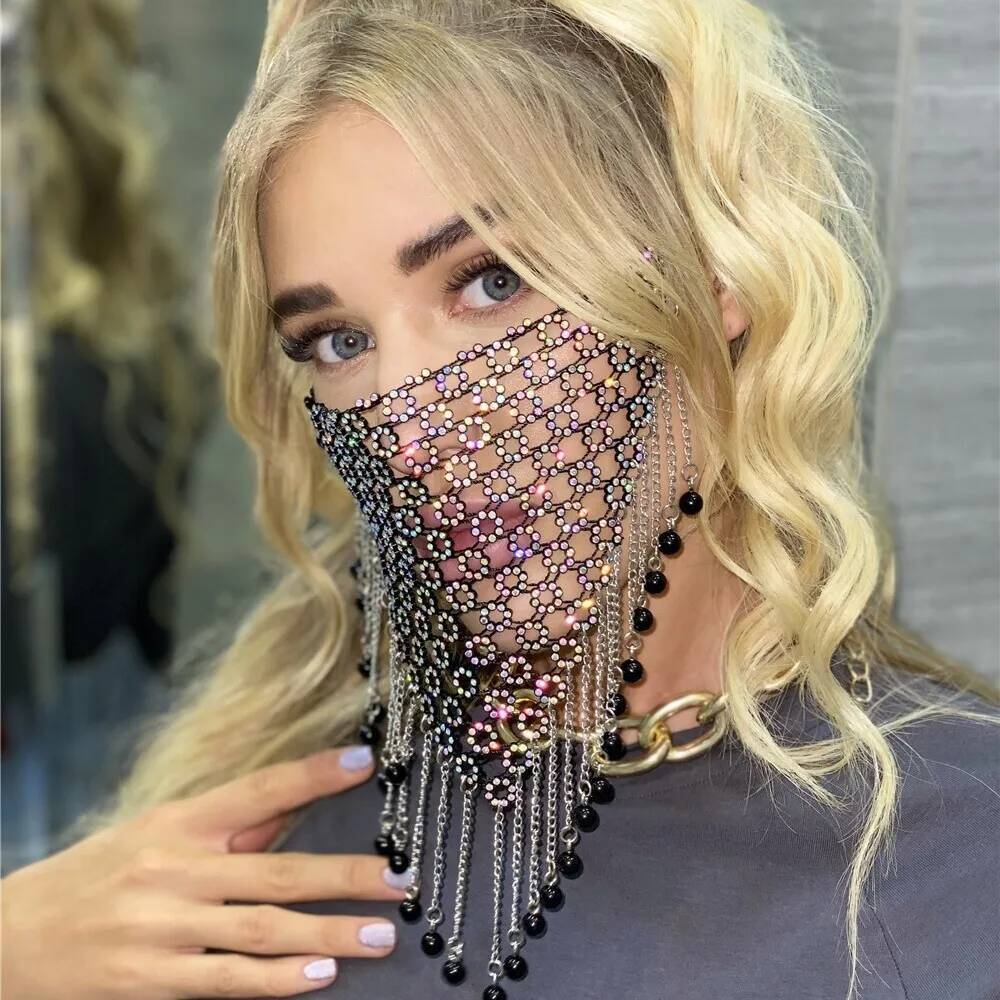 女性用新作タッセルベールマスクヘッドウェアラインストーンチェ - Women Accessories Chain のレビューと価格
