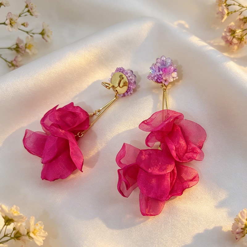 新しいファッションフラワータッセルクリップオンイヤリング女性 - Tassel Earrings Boho のレビューと価格
