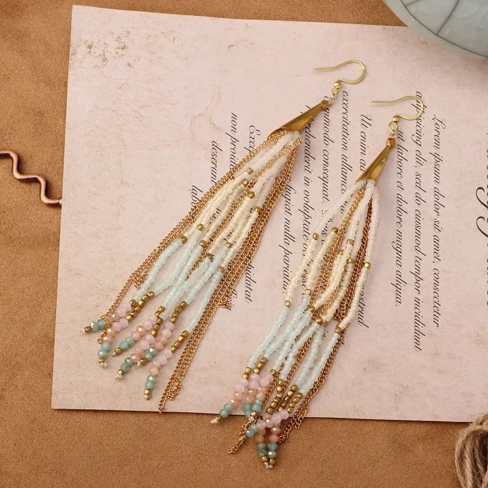 ビーズイヤリングネイションタイドタッセル手編み個性ボヘミアシ - Tassel Earrings Boho のレビューと価格
